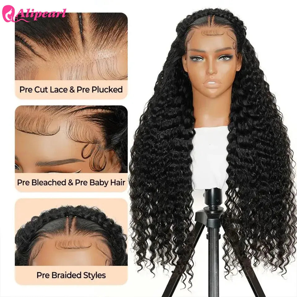 Alipearl Hair Pre Braided Stylist Wig Deep Wave 13x4 Lace Frontal Wig Pre Styled Pre Plucked