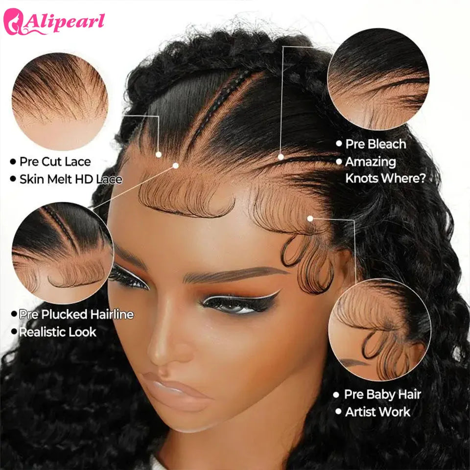 Alipearl Hair Pre Braided Stylist Wig Deep Wave 13x4 Lace Frontal Wig Pre Styled Pre Plucked