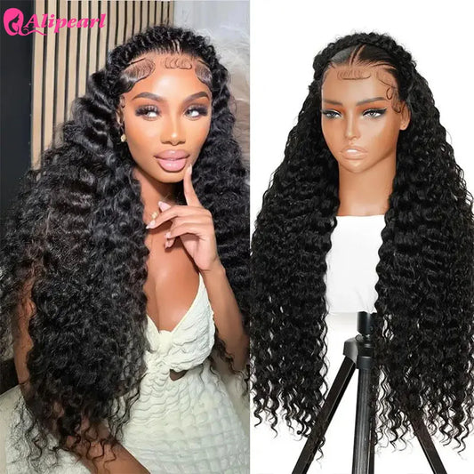 Alipearl Hair Pre Braided Stylist Wig Deep Wave 13x4 Lace Frontal Wig Pre Styled Pre Plucked