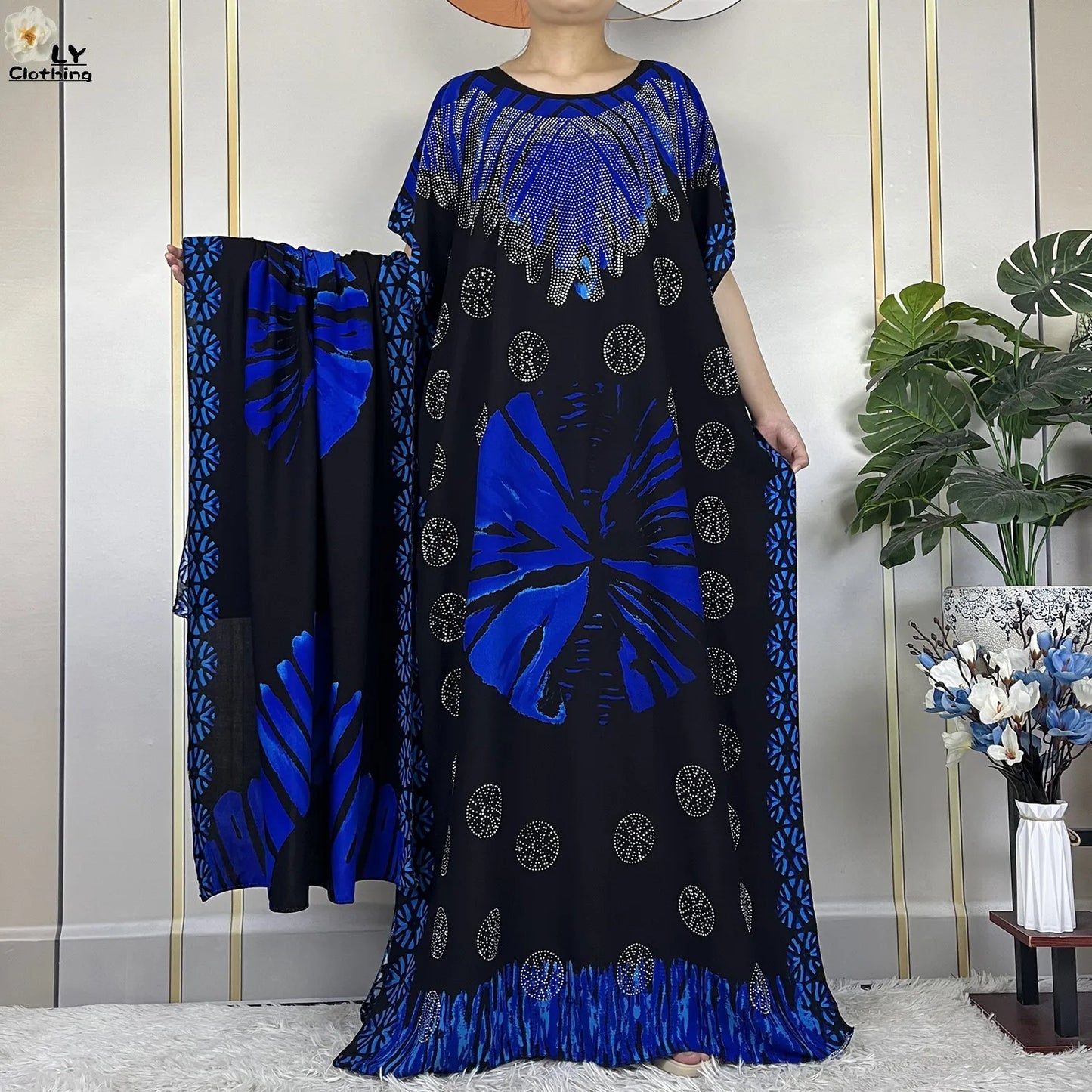 2023 New Muslim Fashion Summer Woman Short Sleeve Dresses With Big Scarf Loose Cotton Boubou Kaftan Islam African Abaya Clothing