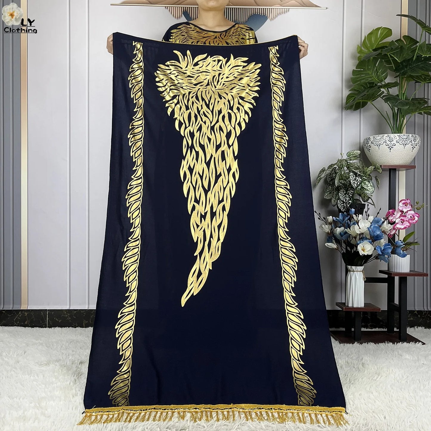 New Summer Short Sleeve Robe Cotton Loose Lady Dress With Big Scarf Gold Stamping Boubou Maxi Islam Women African Abaya Clothing