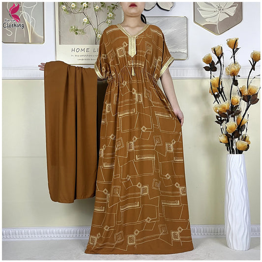 2024Latest Style Dubai Abaya Dress Solid Cotton Dress Embroidery African Dashiki Women Boubou Maxi Islam Clothing Casual Abaya