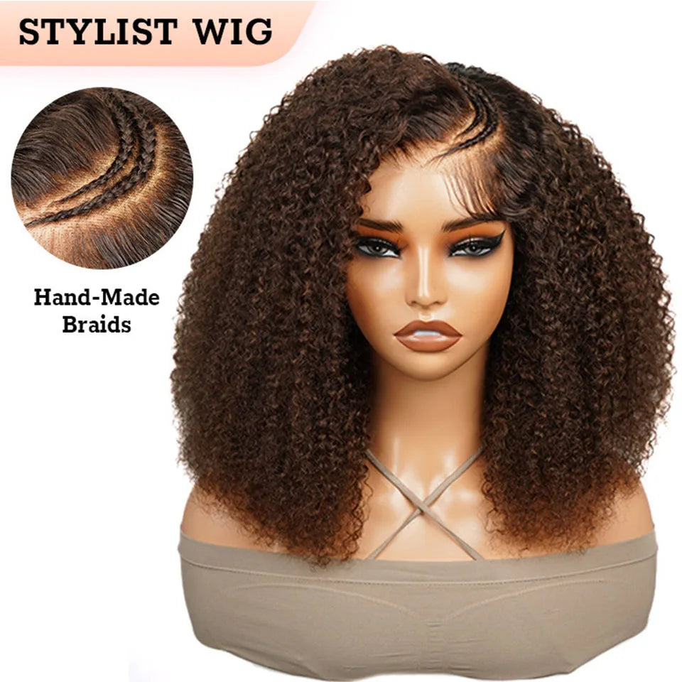 Alipearl Dark Brown Color Curly Human Hair 5x5 Lace Glueless Ready Go Wig Pre cut Handmade Braiding Wigs New Arrival