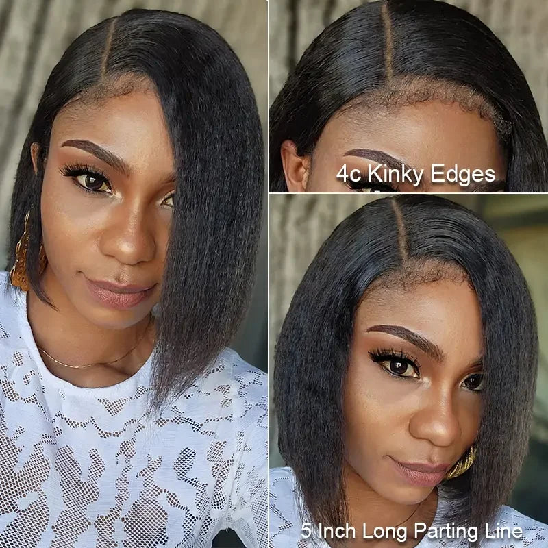 Yaki Bob Wig Edge Afro Curly Short Bob Lace Frontal Wig 180 Lace Front Wigs Short Bob Wig 100% Human Hair Lace Frontal Wigs