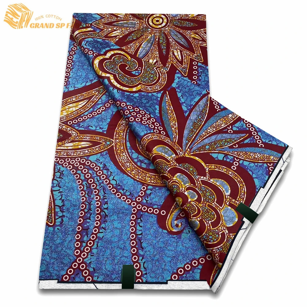 Grand Super Fabric 100% Cotton African Wax Fabric High Quality Wax Print Ankara Fabric For Sewing 6yards Women Fabric VLS2069