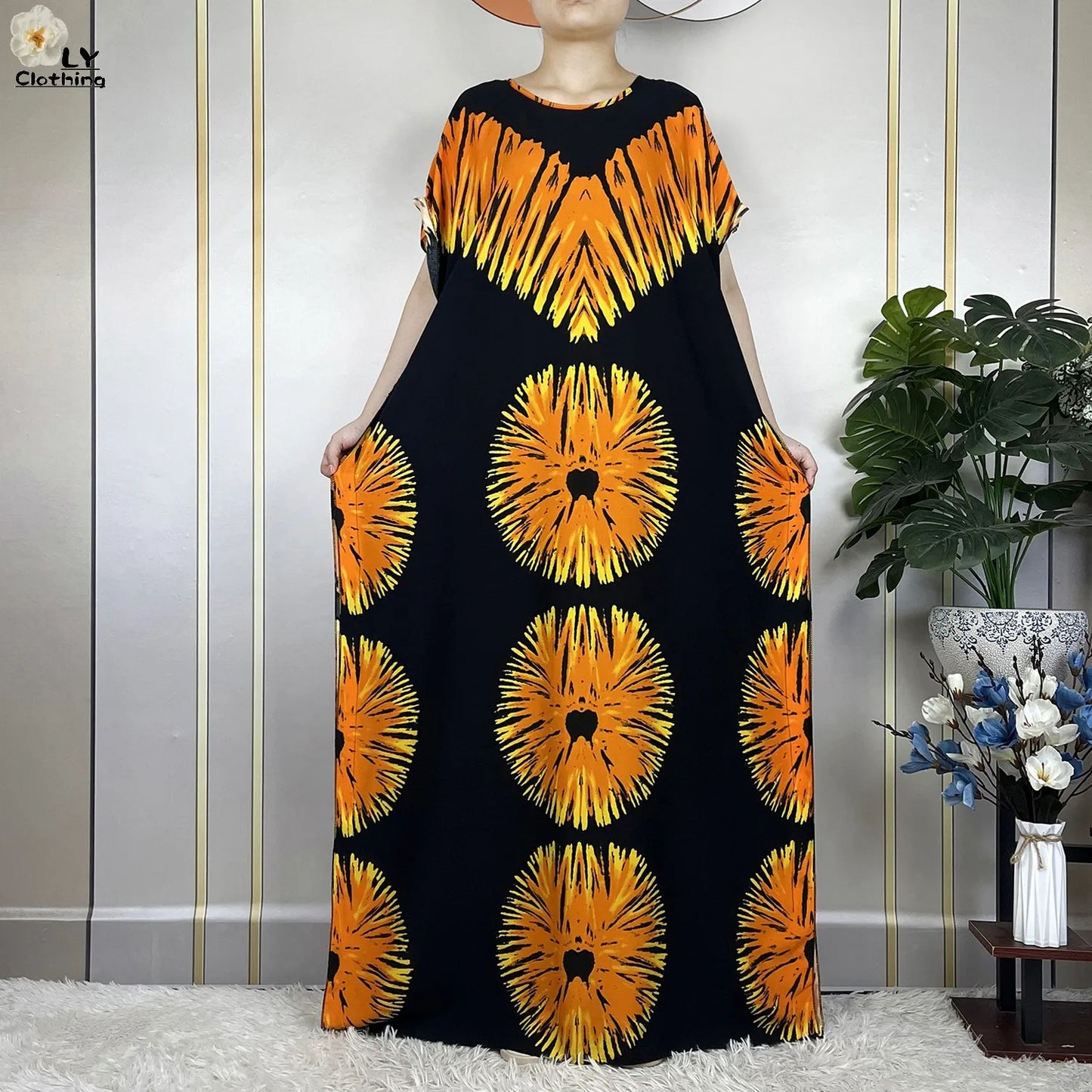 2023 New Muslim Fashion Summer Woman Short Sleeve Dresses With Big Scarf Loose Cotton Boubou Kaftan Islam African Abaya Clothing