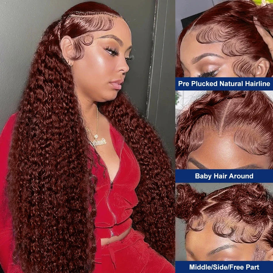 Brazilian 30 36 Inch Reddish Brown Deep Wave 13x6 HD Lace Frontal Wig 250% Loose Curly 13x4 Lace Front Human Hair Wigs For Women