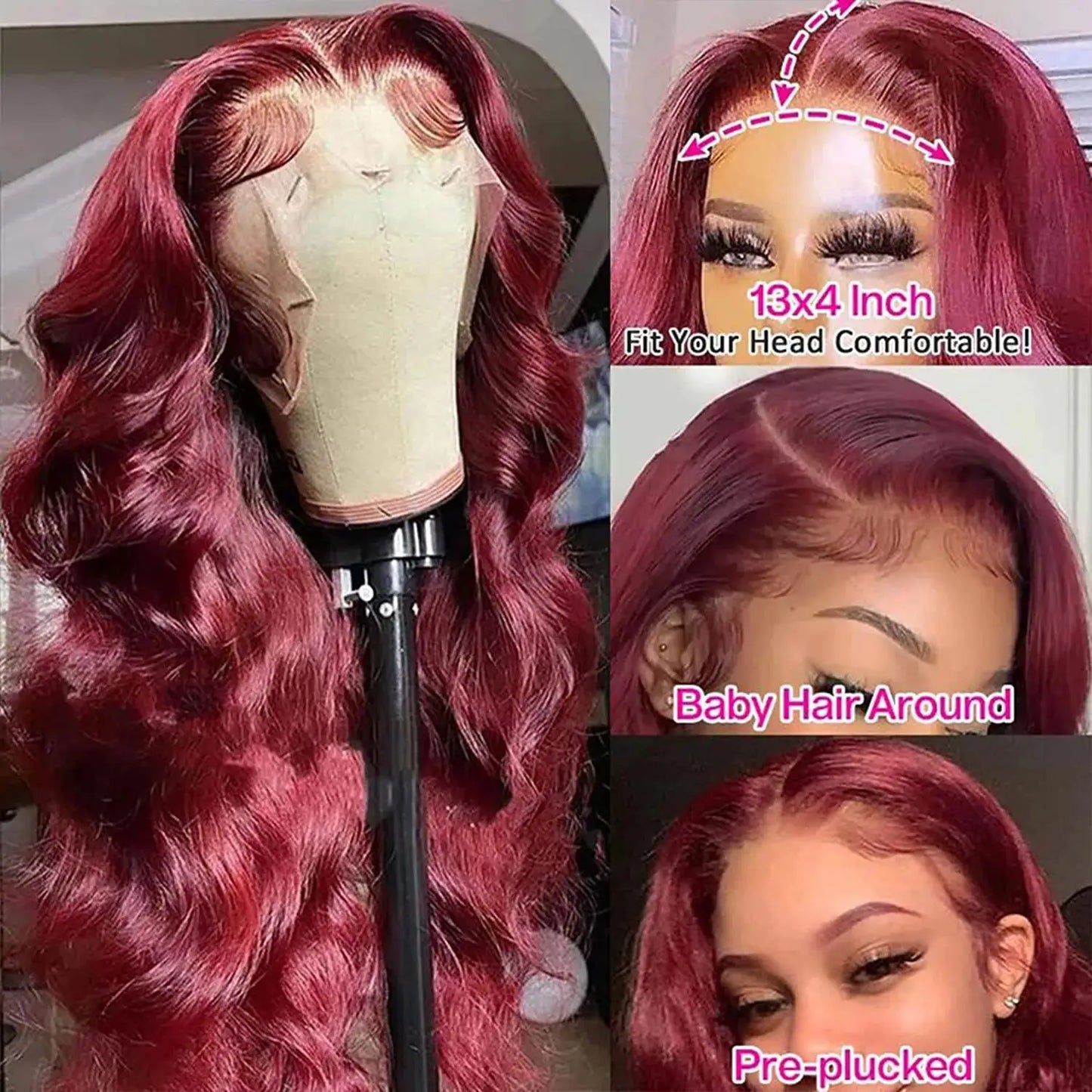 Body Wave Wig Burgundy 99J Lace Front Wig 13x4 13x6 HD Lace Frontal Wig Human Hair Pre Plucked 99j Red Colored Wig