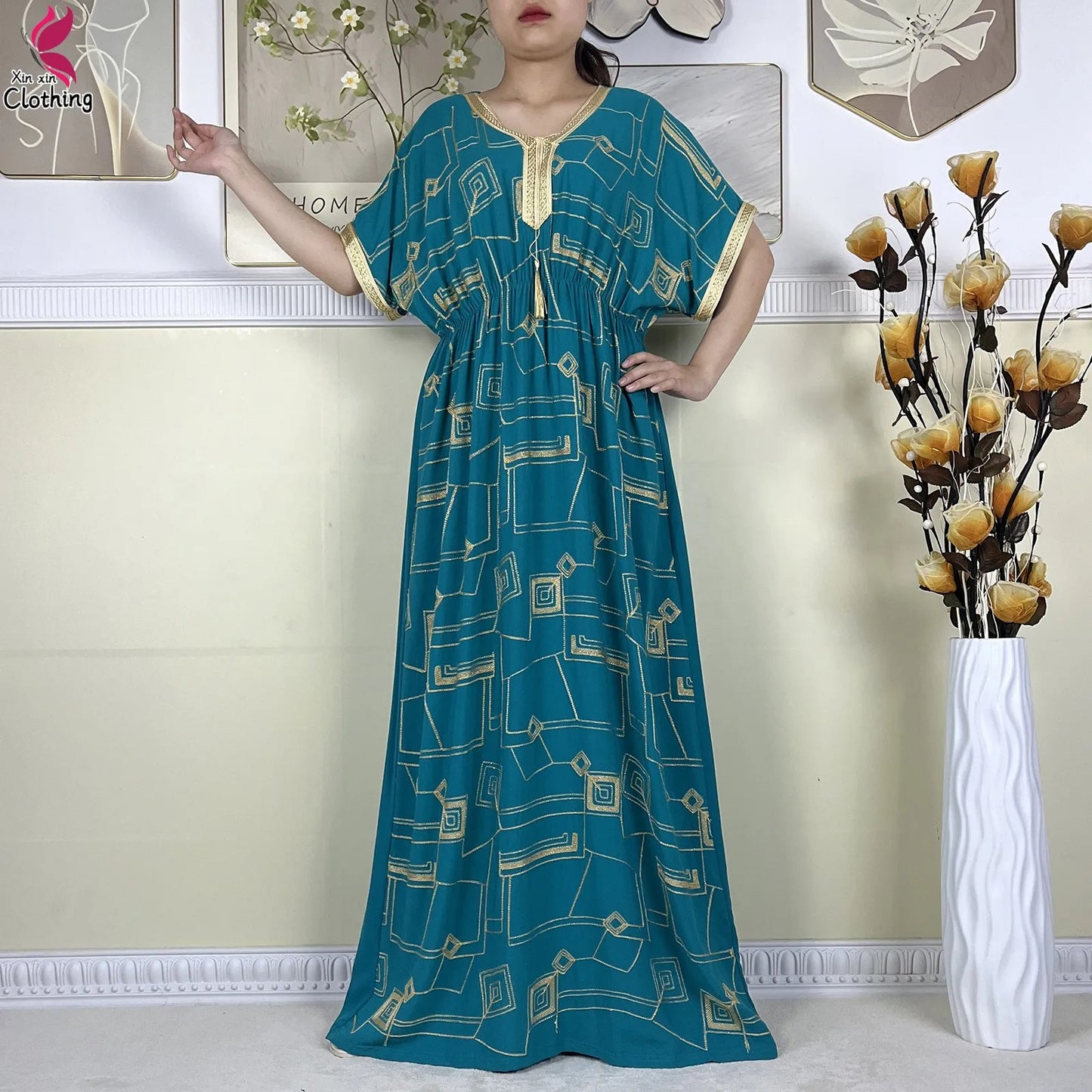 2024Latest Style Dubai Abaya Dress Solid Cotton Dress Embroidery African Dashiki Women Boubou Maxi Islam Clothing Casual Abaya