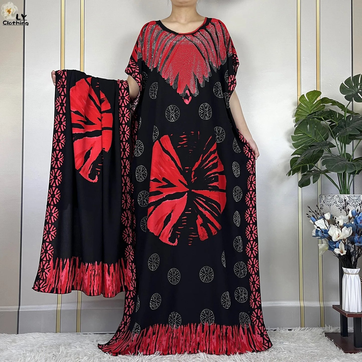 2023 New Muslim Fashion Summer Woman Short Sleeve Dresses With Big Scarf Loose Cotton Boubou Kaftan Islam African Abaya Clothing