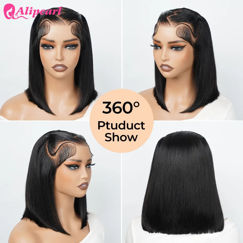 Alipearl Hair Straight 13×4 Lace Frontal Pre Braided Pre Cut Lace Pre Styled Wig Zig Zag Style Wig