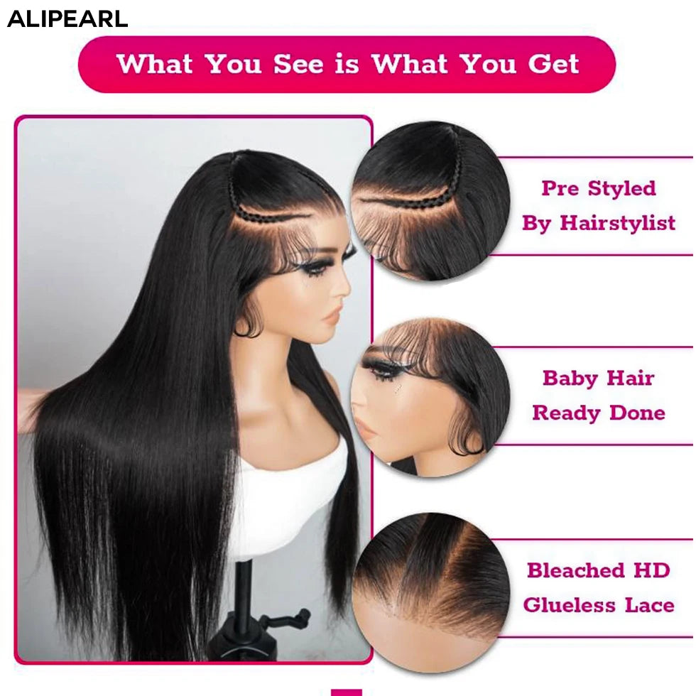 Alipearl Hair Pre Styled Human Hair 3 Part Pre Braided 13x4 Lace Frontal Wig Pre Cut Lace Pre Bleached Lace knots Ready To Go