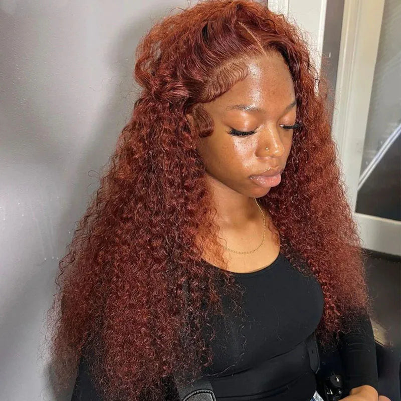 Reddish Brown Deep Curly Lace Frontal Wigs 30 34 Inch Lace Front Wig Human Hair 13x4 13x6 Deep Wave Human Hair Wigs For Women