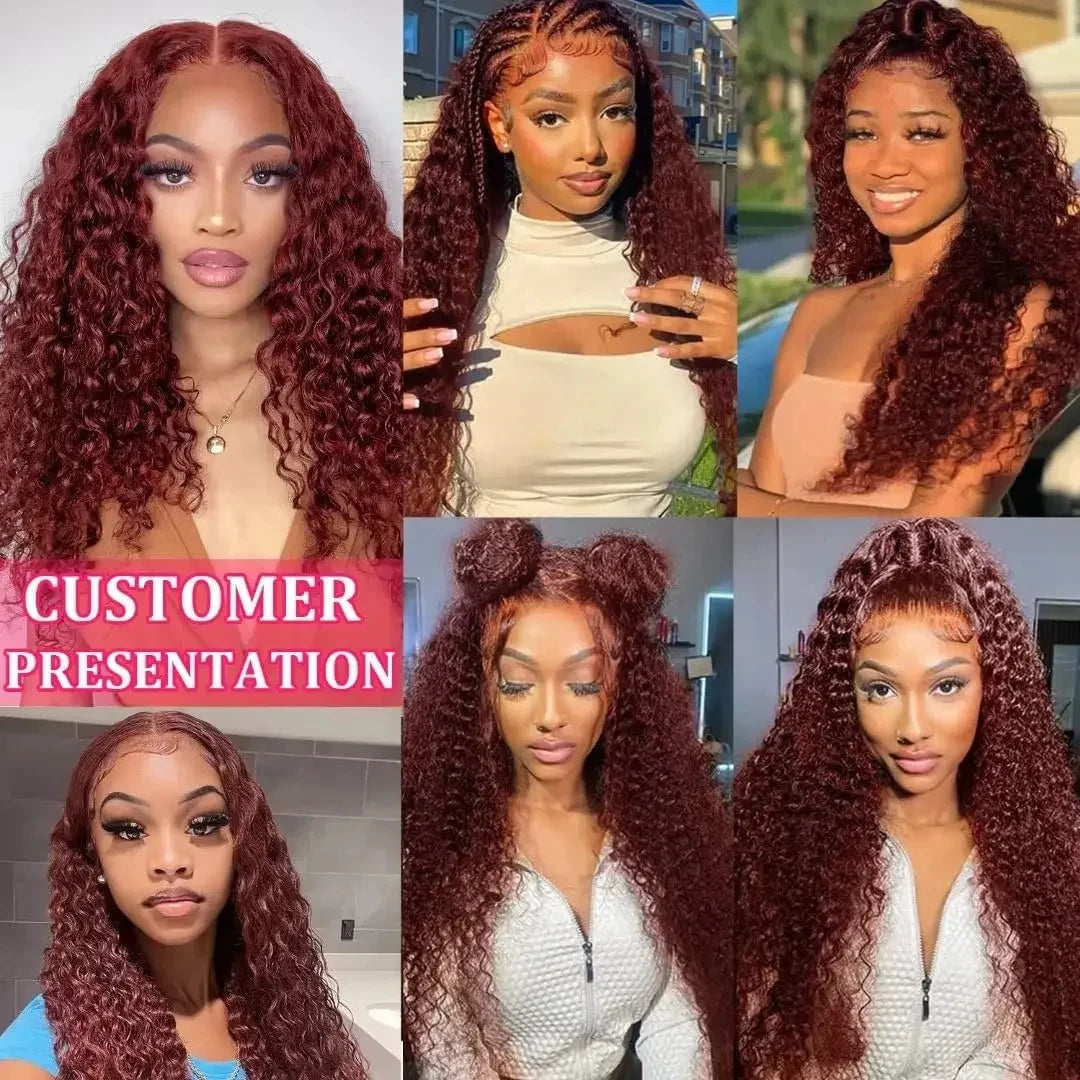 30 Inch Brazilian Reddish Brown Deep Wave 13X6 HD Lace Frontal Wig 13X4 Colored Frontal Lace Curly Human Hair Wigs For Women