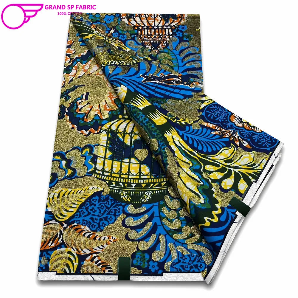 Grand Super Fabric 100% Cotton African Wax Fabric High Quality Wax Print Ankara Fabric For Sewing 6yards Women Fabric FF-1-10