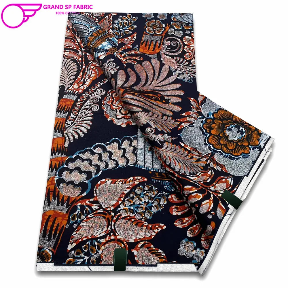 Grand Super Fabric 100% Cotton African Wax Fabric High Quality Wax Print Ankara Fabric For Sewing 6yards Women Fabric FF-1-10