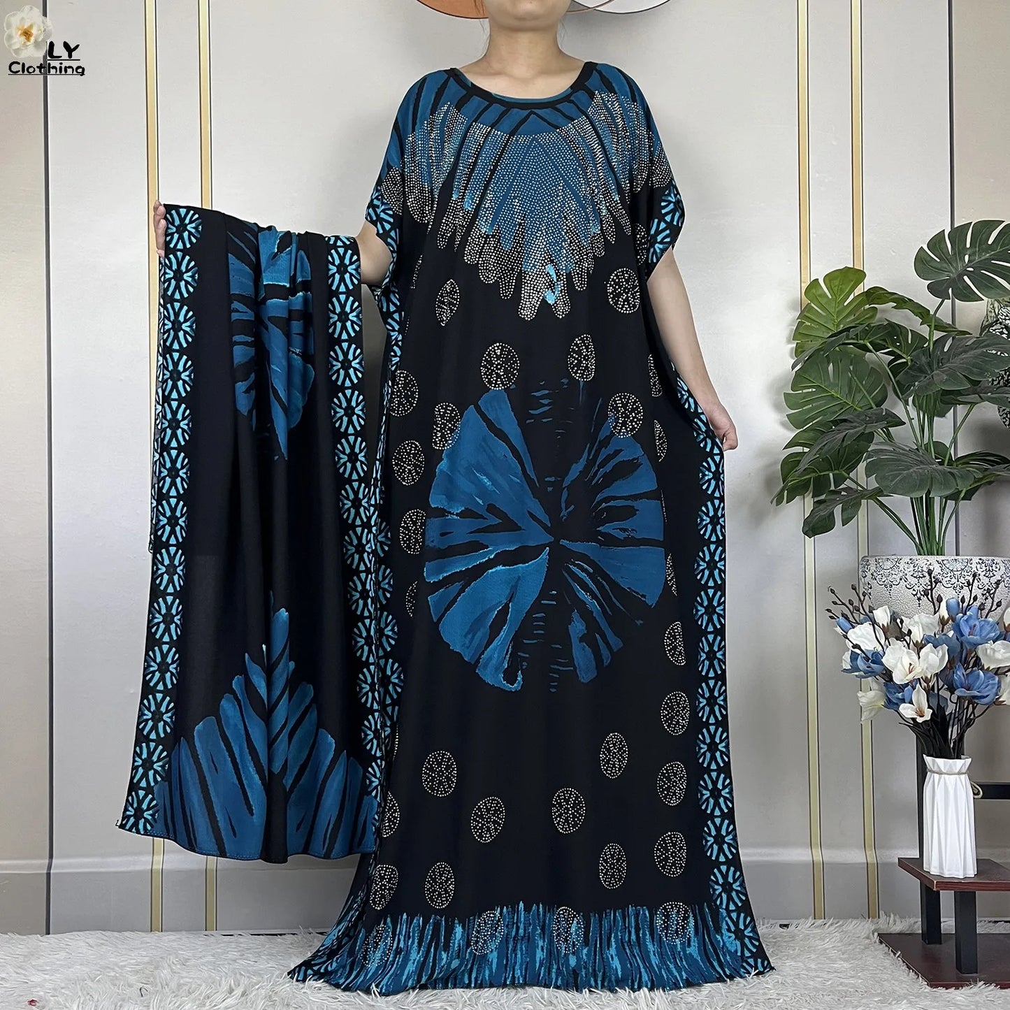 2023 New Muslim Fashion Summer Woman Short Sleeve Dresses With Big Scarf Loose Cotton Boubou Kaftan Islam African Abaya Clothing