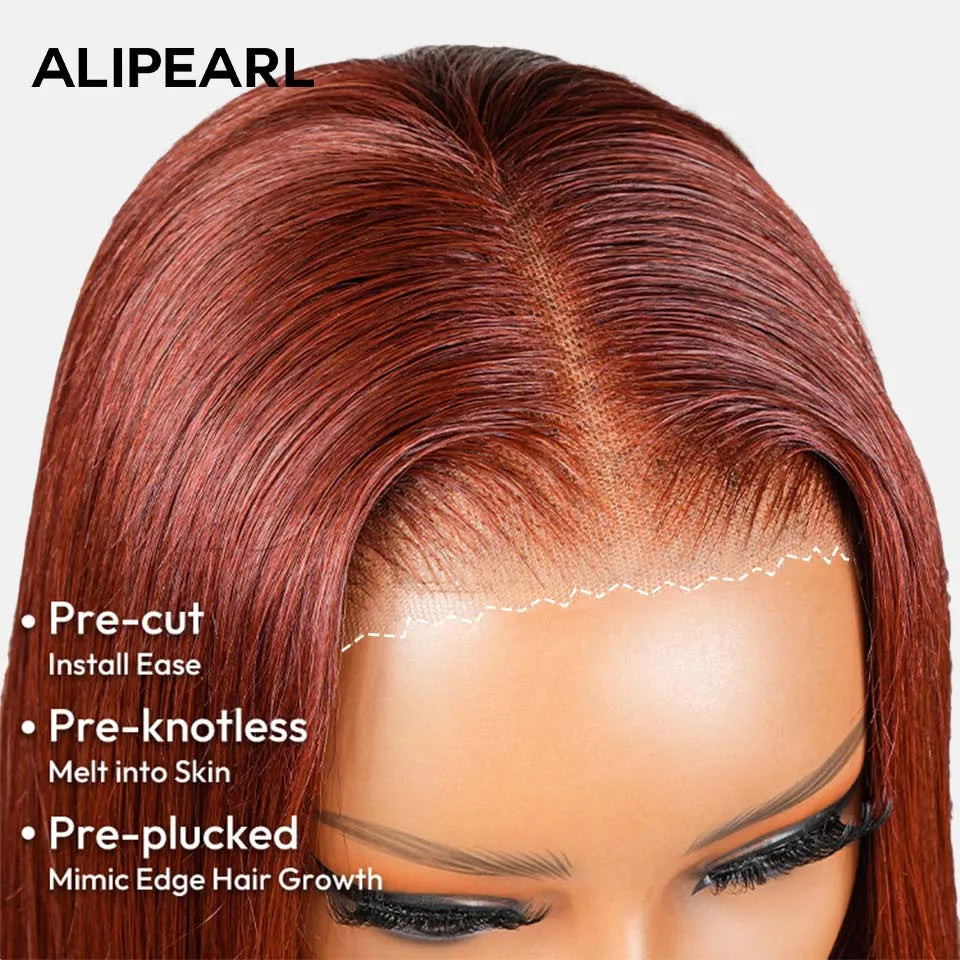 Alipearl Hair Vintage Red Brown Customized Wave 13x4 Lace Fontal & 4x7 Closure Wig Human Hair Pre Cut Pre Plucked 250% Density