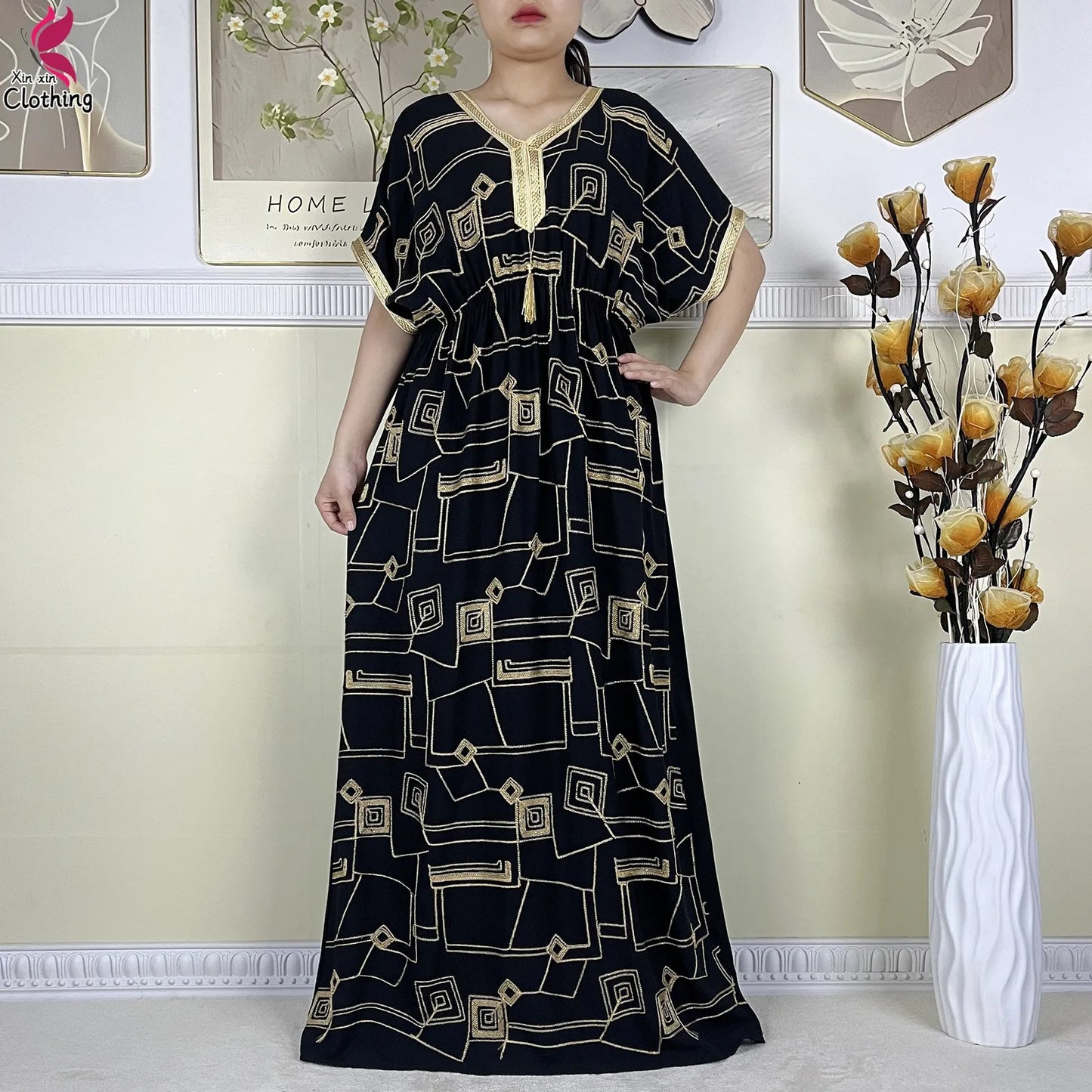 2024Latest Style Dubai Abaya Dress Solid Cotton Dress Embroidery African Dashiki Women Boubou Maxi Islam Clothing Casual Abaya