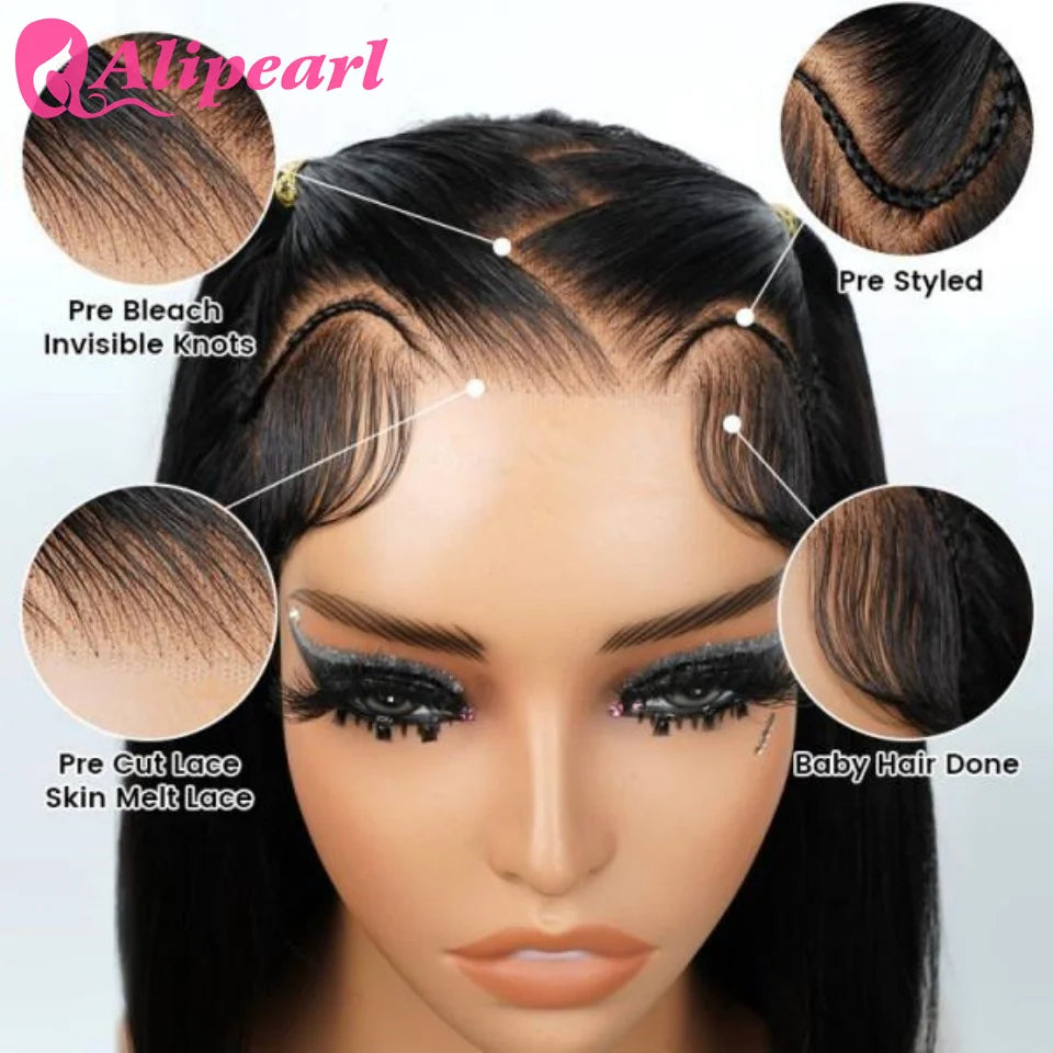 Alipearl Hair Straight 13×4 Lace Frontal Pre Braided Pre Cut Lace Pre Styled Wig Zig Zag Style Wig