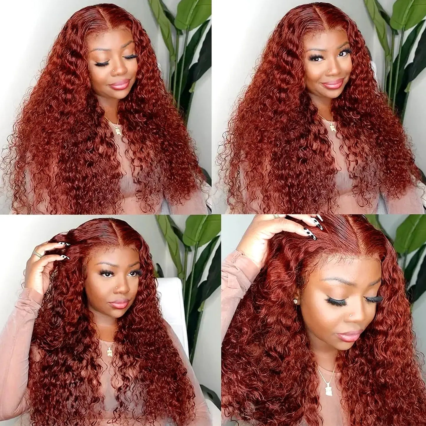 Reddish Brown Lace Front Wigs Human Hair Pre Plucked Water Wave Wig Auburn Colored 13x4 HD Lace Frontal Wig for Women