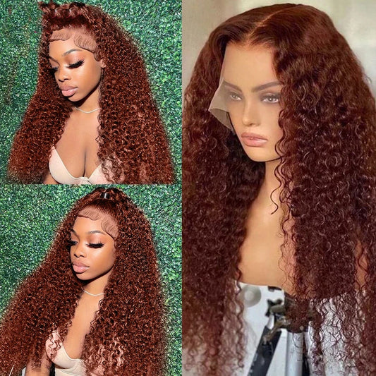 30 Inch Brazilian Reddish Brown Deep Wave 13X6 HD Lace Frontal Wig 13X4 Colored Frontal Lace Curly Human Hair Wigs For Women