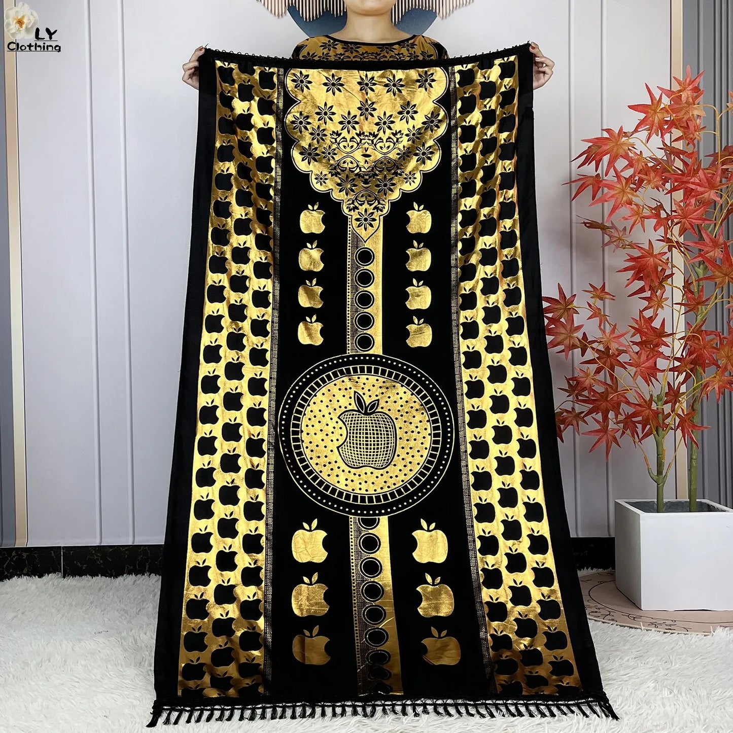 New Summer Short Sleeve Robe Cotton Loose Lady Dress With Big Scarf Gold Stamping Boubou Maxi Islam Women African Abaya Clothing