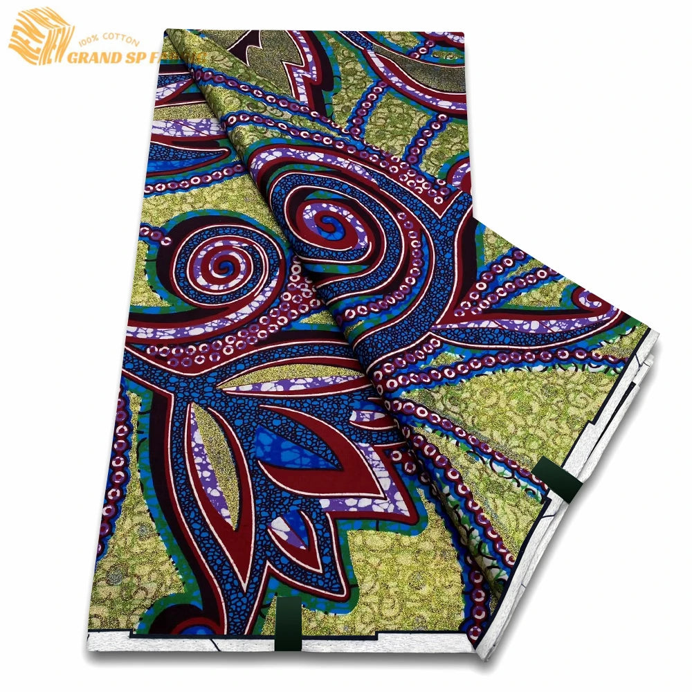 Grand Super Fabric 100% Cotton African Wax Fabric High Quality Wax Print Ankara Fabric For Sewing 6yards Women Fabric VLS2069