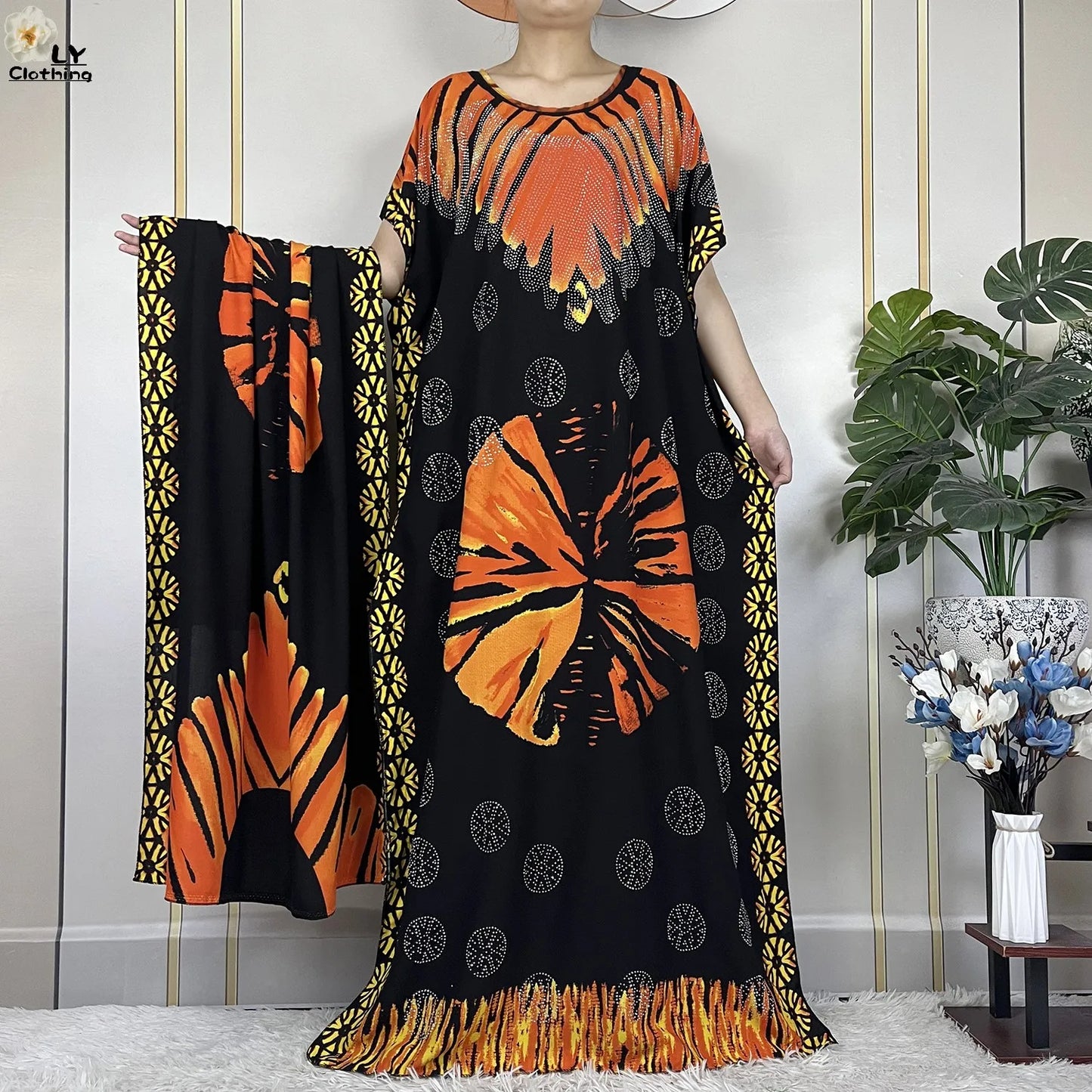 2023 New Muslim Fashion Summer Woman Short Sleeve Dresses With Big Scarf Loose Cotton Boubou Kaftan Islam African Abaya Clothing