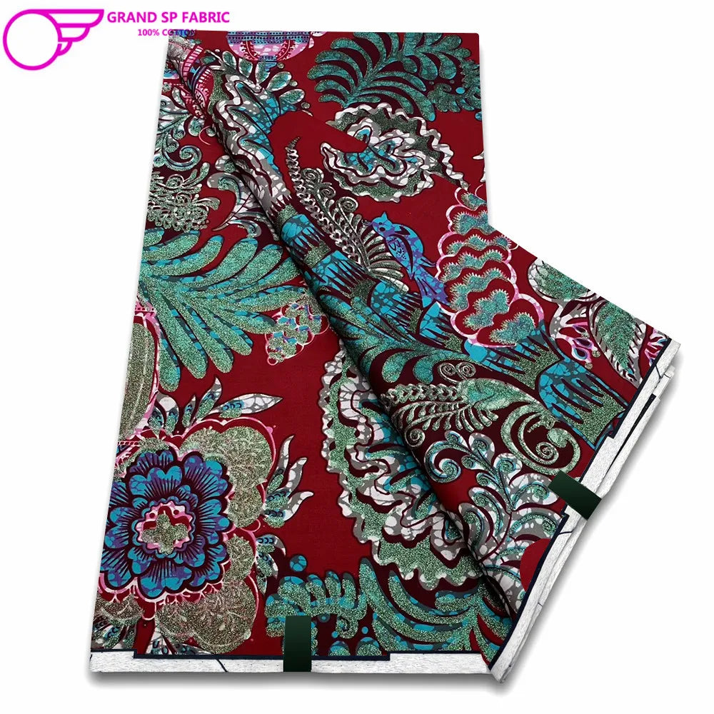 Grand Super Fabric 100% Cotton African Wax Fabric High Quality Wax Print Ankara Fabric For Sewing 6yards Women Fabric FF-1-10