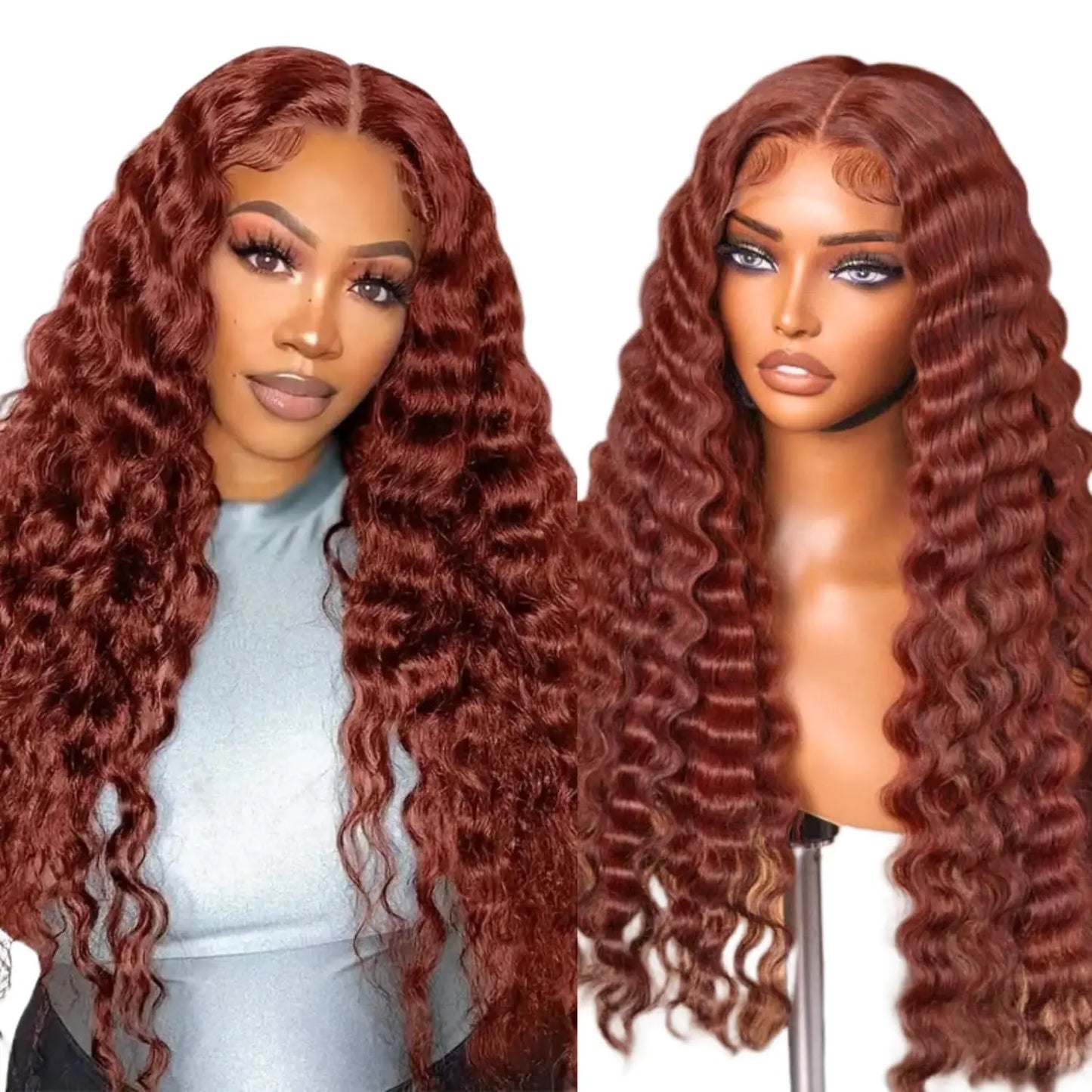 Reddish Brown Lace Front Wigs Human Hair Pre Plucked Water Wave Wig Auburn Colored 13x4 HD Lace Frontal Wig for Women