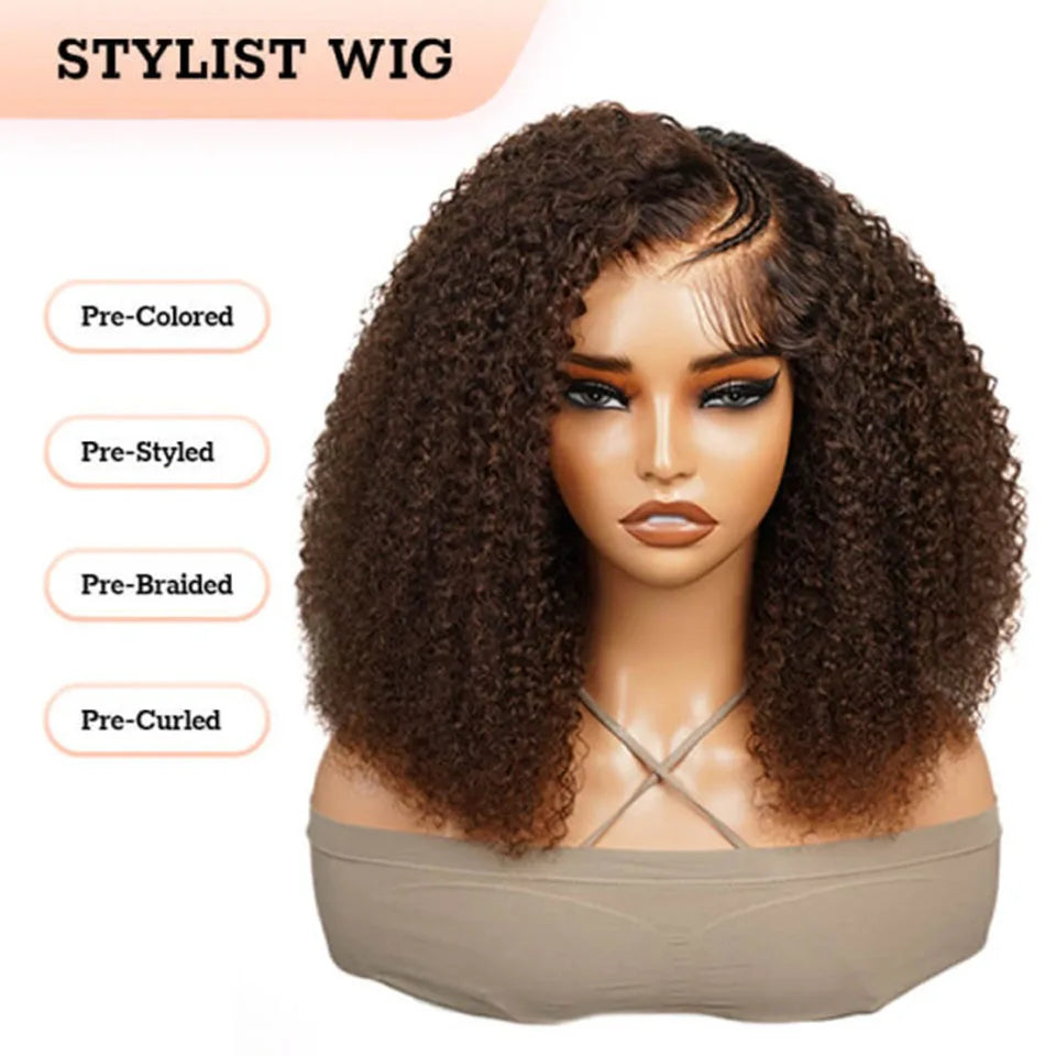 Alipearl Dark Brown Color Curly Human Hair 5x5 Lace Glueless Ready Go Wig Pre cut Handmade Braiding Wigs New Arrival