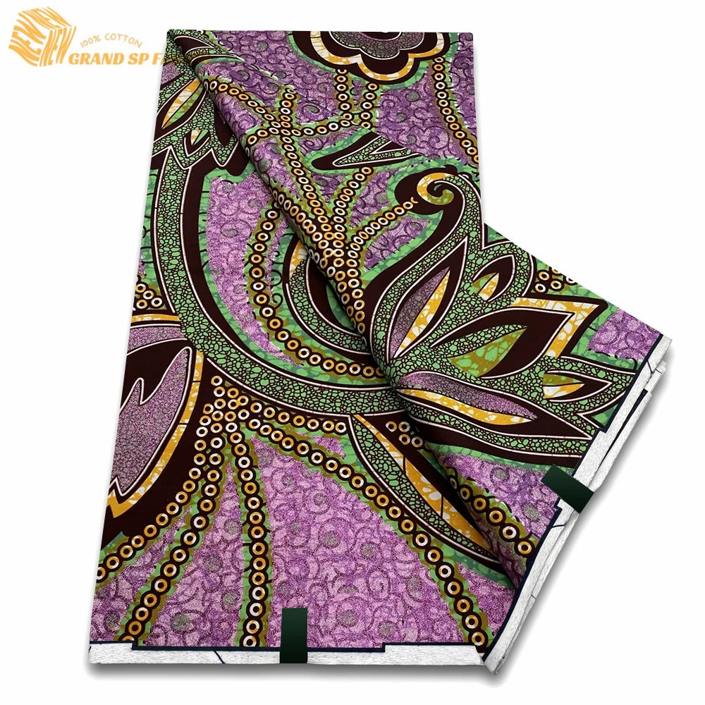 Grand Super Fabric 100% Cotton African Wax Fabric High Quality Wax Print Ankara Fabric For Sewing 6yards Women Fabric VLS2069