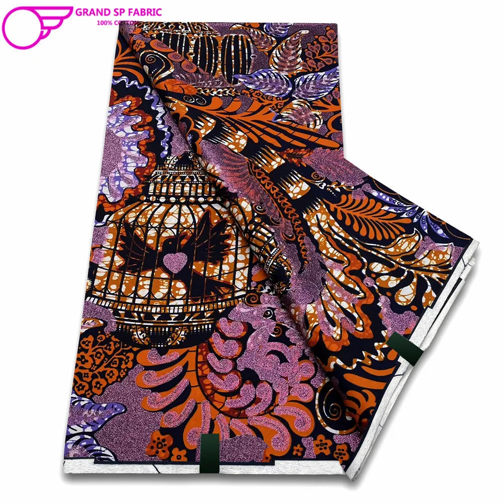 Grand Super Fabric 100% Cotton African Wax Fabric High Quality Wax Print Ankara Fabric For Sewing 6yards Women Fabric FF-1-10