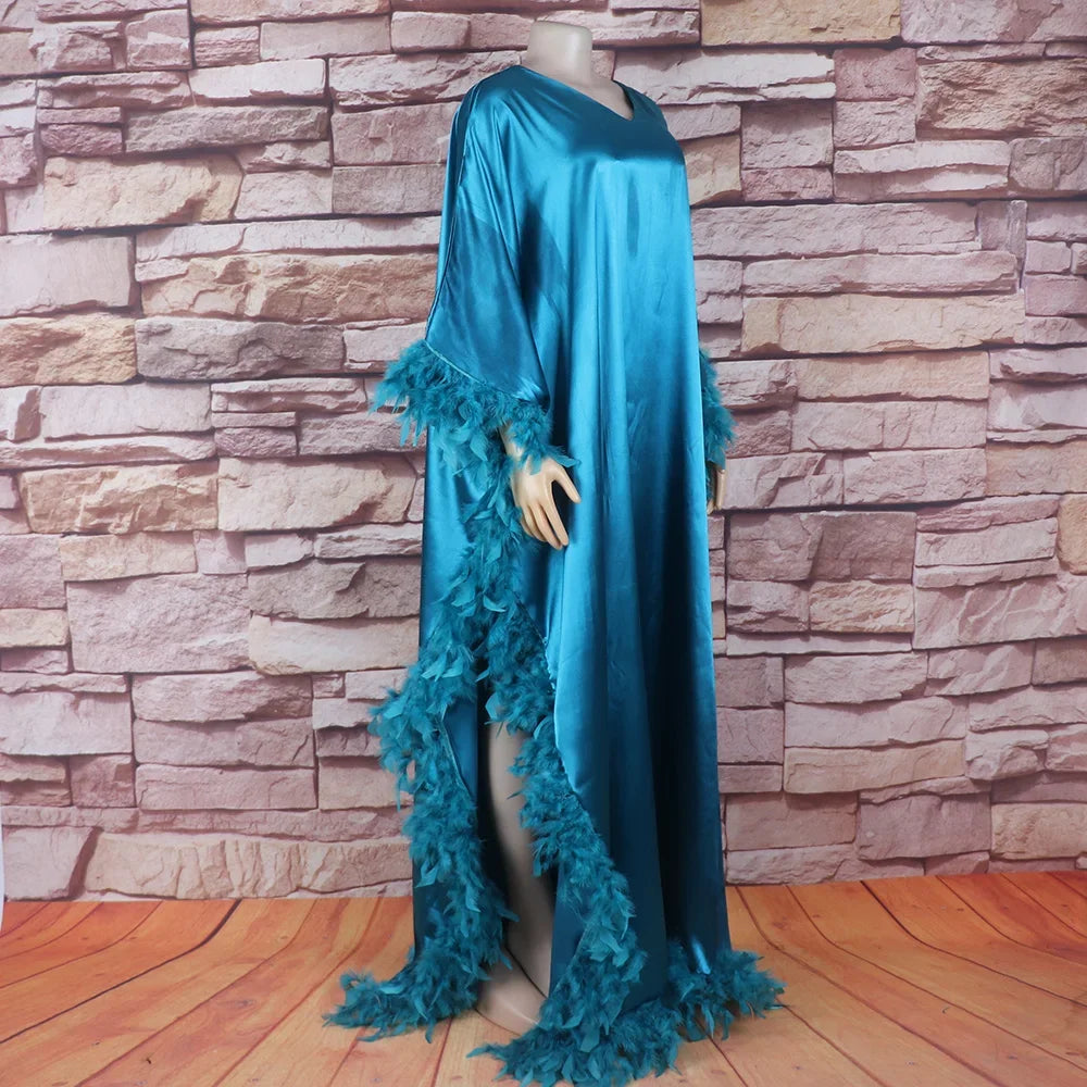 New Products Rayon Feather Elegant and Pretty Women's Dresses Gala Dress Woman Abaya African Dresses for Women 2024 Evening Long