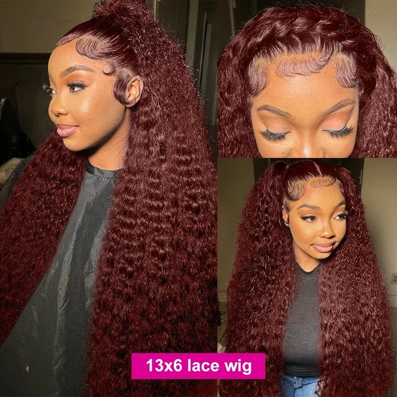 13x6 Frontal Wigs Reddish Brown Curly 30 34 inch 13x4 HD Lace Front Human Hair Wigs Deep Wave PrePlucked For Women