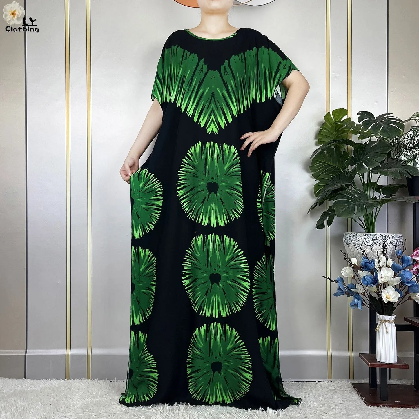 2023 New Muslim Fashion Summer Woman Short Sleeve Dresses With Big Scarf Loose Cotton Boubou Kaftan Islam African Abaya Clothing