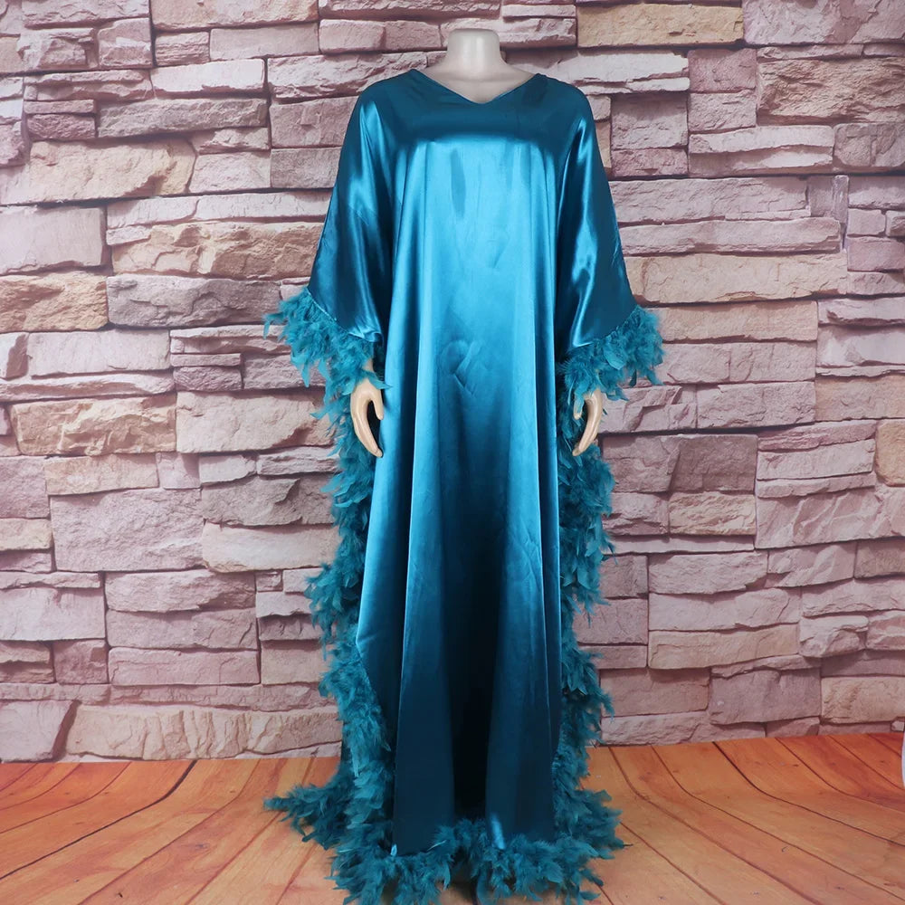 New Products Rayon Feather Elegant and Pretty Women's Dresses Gala Dress Woman Abaya African Dresses for Women 2024 Evening Long