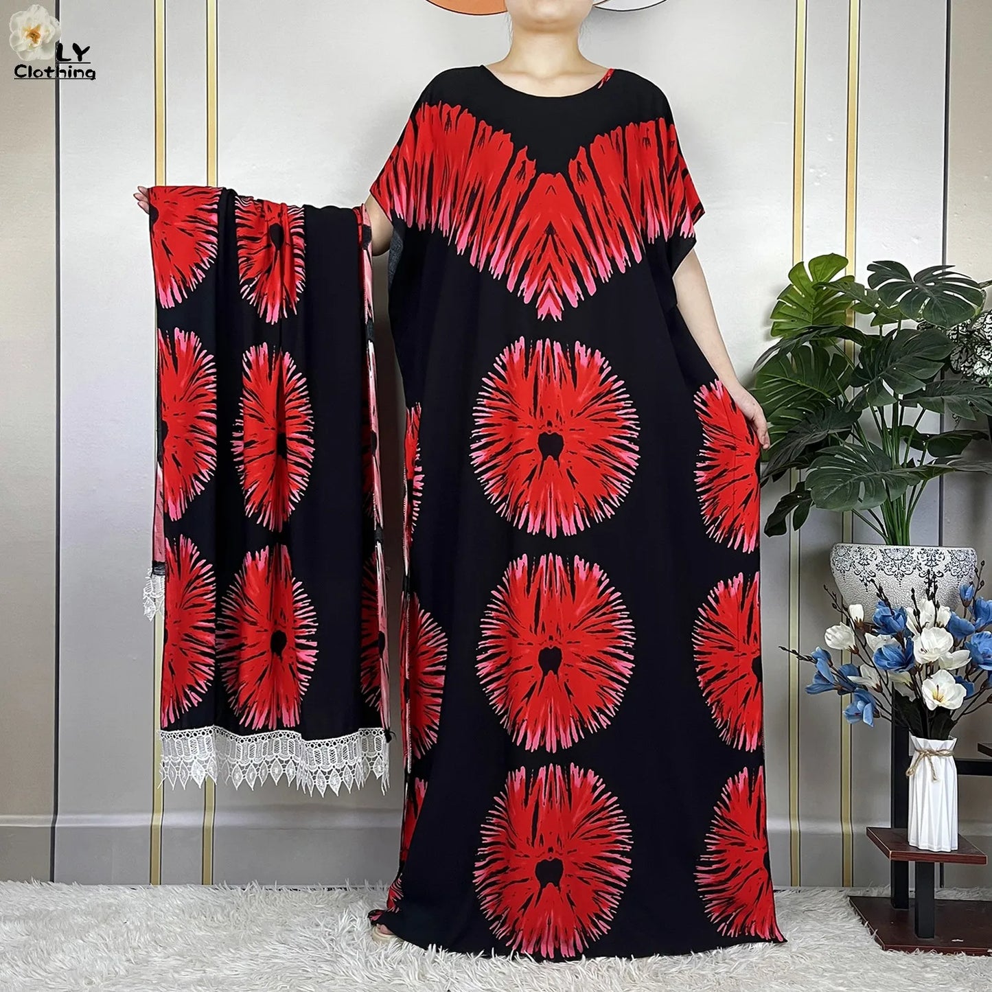 2023 New Muslim Fashion Summer Woman Short Sleeve Dresses With Big Scarf Loose Cotton Boubou Kaftan Islam African Abaya Clothing