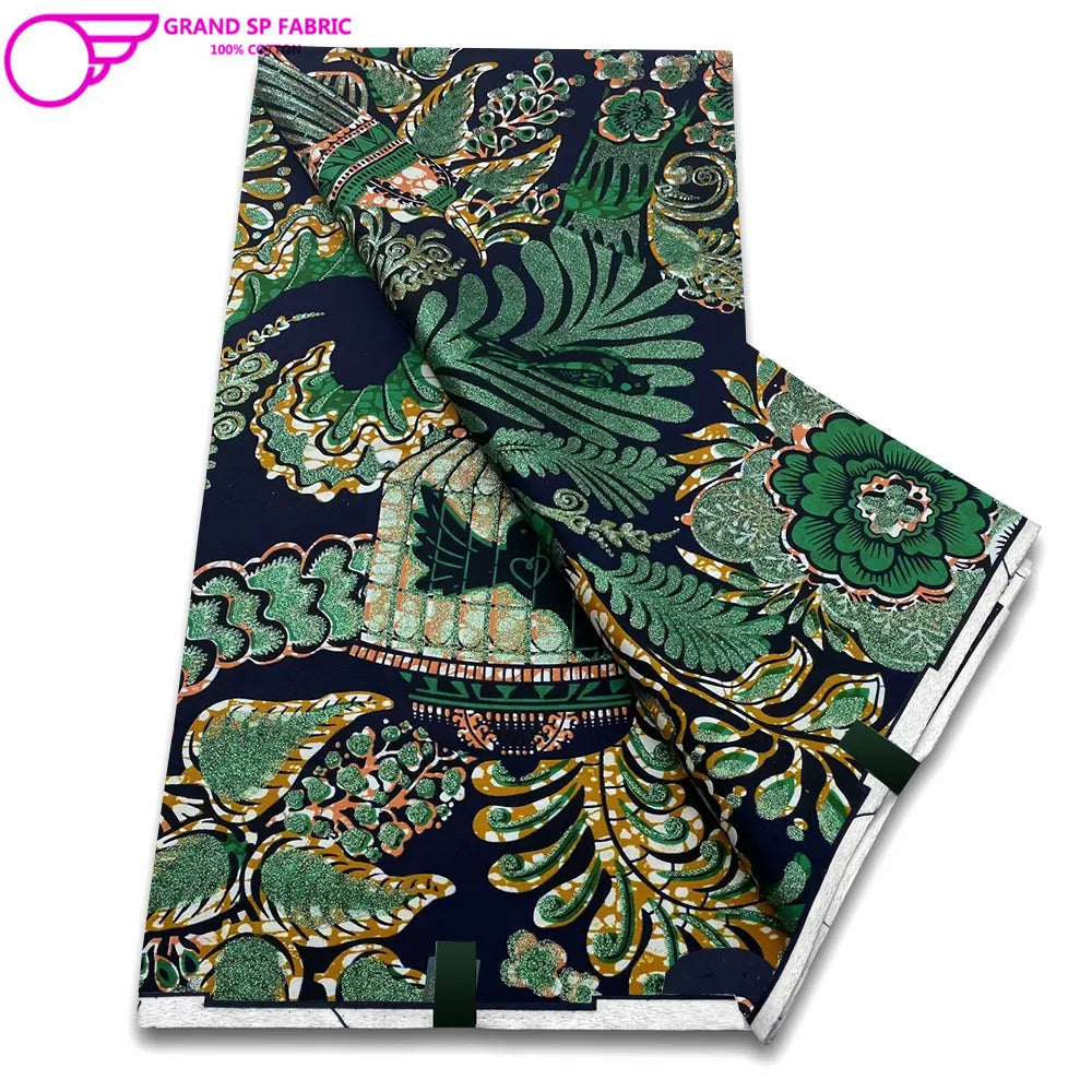 Grand Super Fabric 100% Cotton African Wax Fabric High Quality Wax Print Ankara Fabric For Sewing 6yards Women Fabric FF-1-10