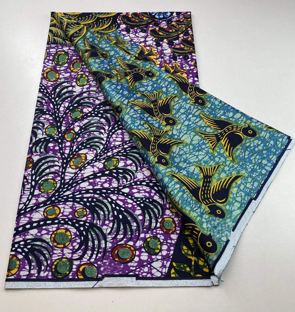 2025 African Classic Styles 100% Cotton Print Batik Grand Glitter Glam Ankara Wax Fabric For  Party Dress Materials 6 yards