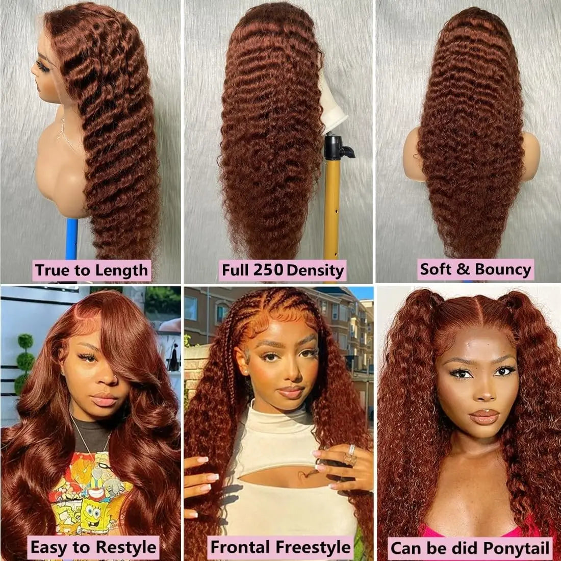 Reddish Brown Lace Front Wigs Human Hair Pre Plucked Water Wave Wig Auburn Colored 13x4 HD Lace Frontal Wig for Women