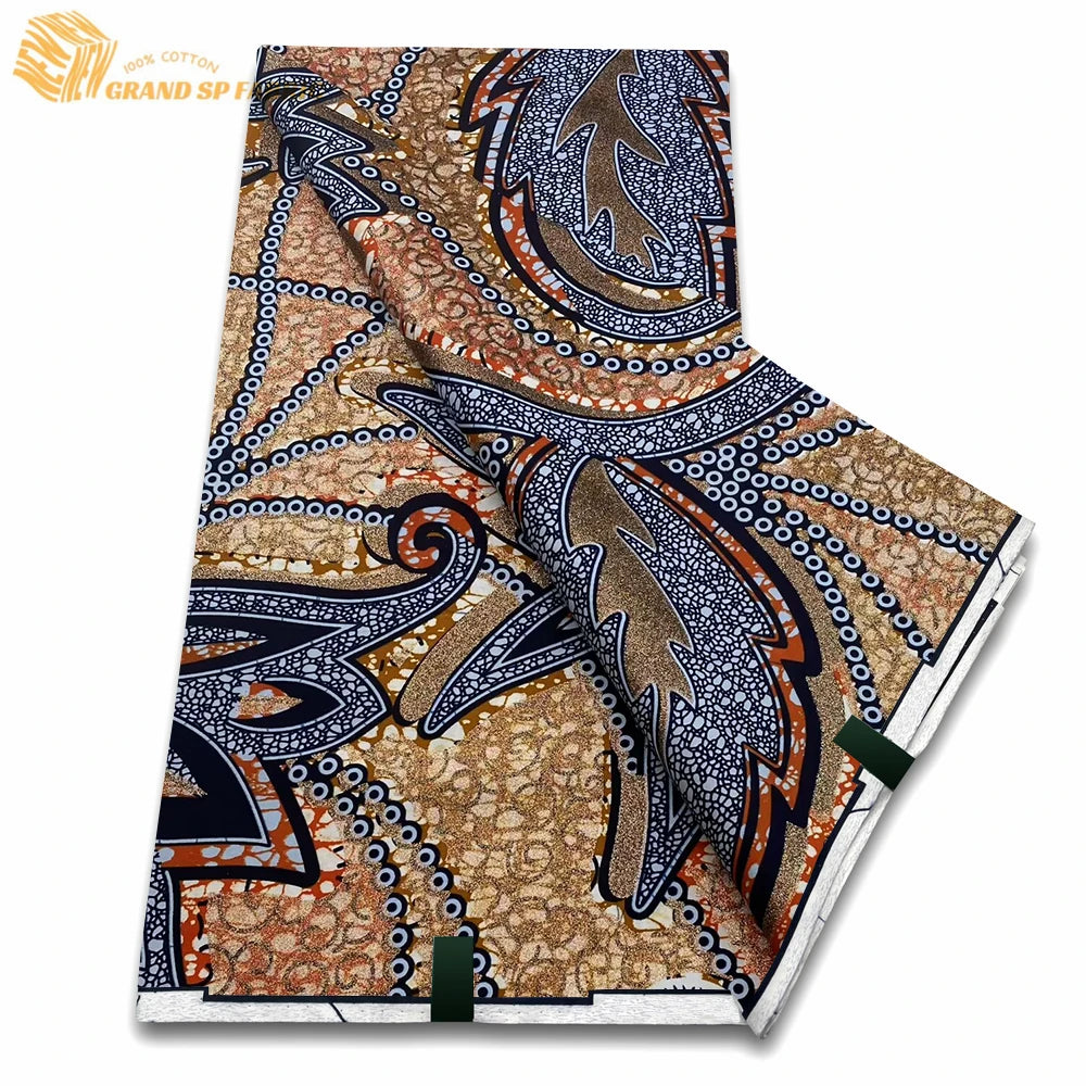 Grand Super Fabric 100% Cotton African Wax Fabric High Quality Wax Print Ankara Fabric For Sewing 6yards Women Fabric VLS2069