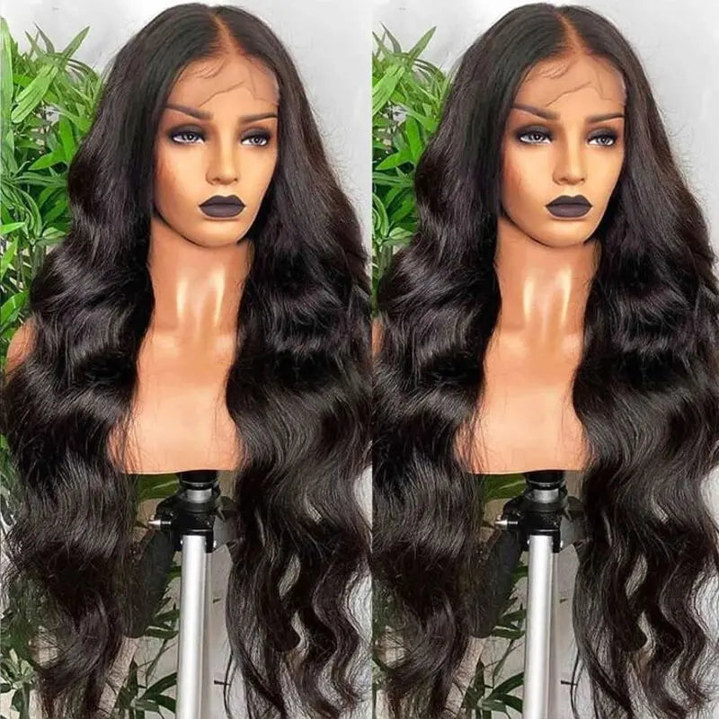 13x4 Body Wave Transparent Lace Front Human Hair Wigs For Women 100% Remy Brazilian Pre Plucked 180% Density Natural Black Color