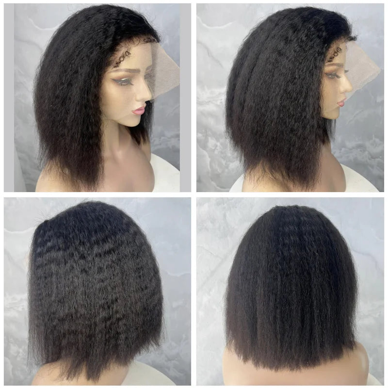 Yaki Bob Wig Edge Afro Curly Short Bob Lace Frontal Wig 180 Lace Front Wigs Short Bob Wig 100% Human Hair Lace Frontal Wigs