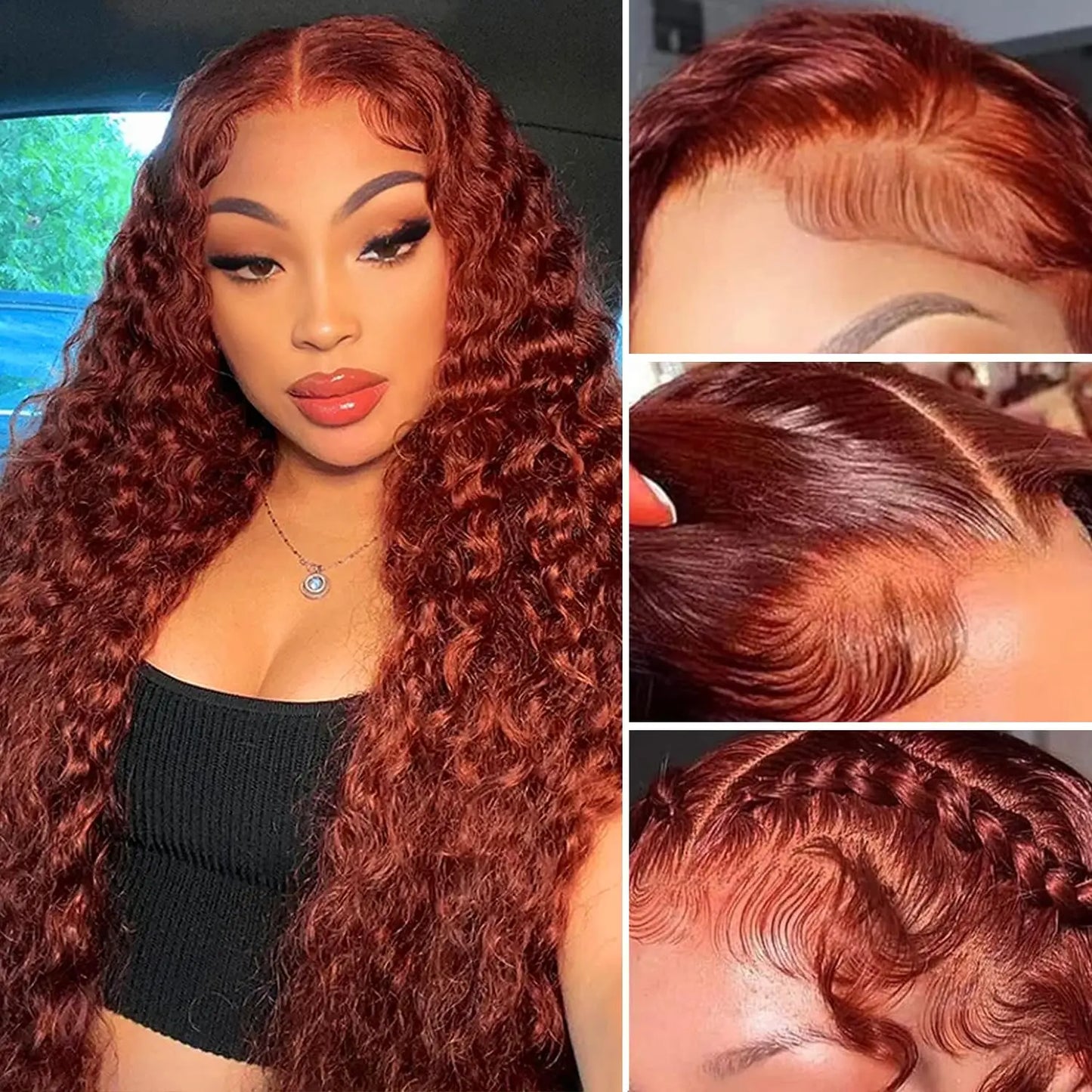 Reddish Brown Lace Front Wigs Human Hair Pre Plucked Water Wave Wig Auburn Colored 13x4 HD Lace Frontal Wig for Women