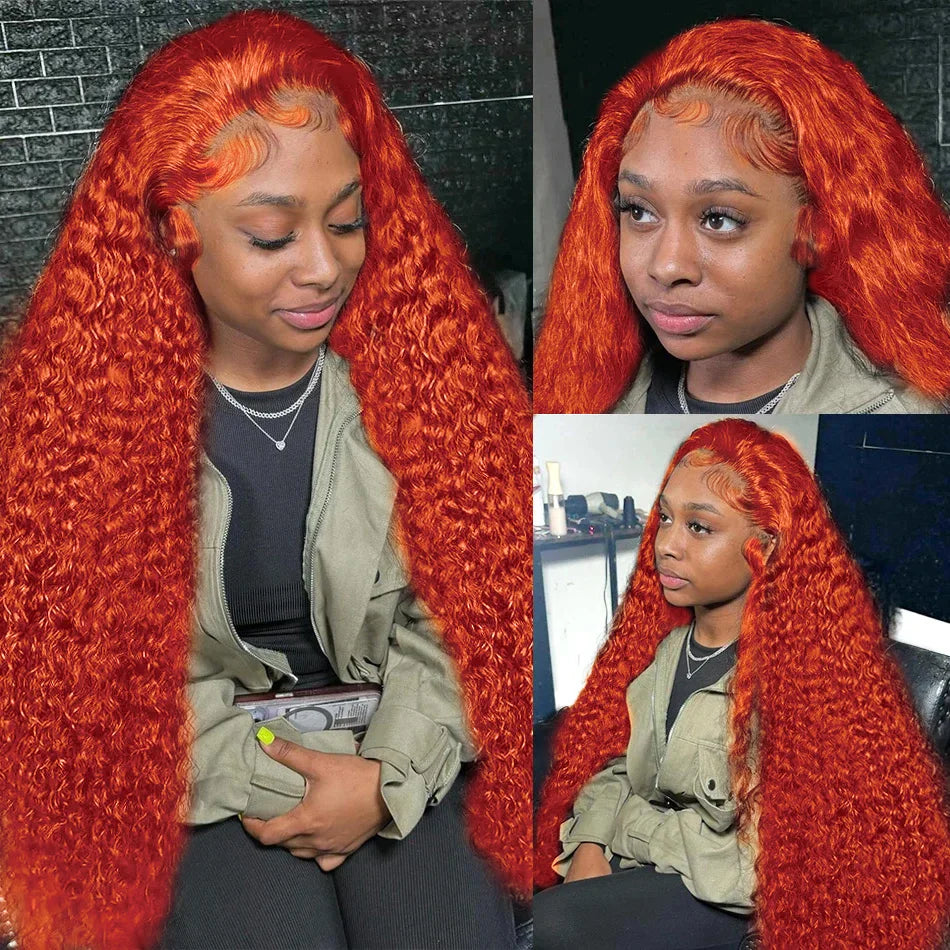 30 40 Inch 13x6 Orange Ginger Curly Lace Frontal Human Hair Wig 200 Density 13x4 Deep Wave Lace Front Human Hair Wigs For Women