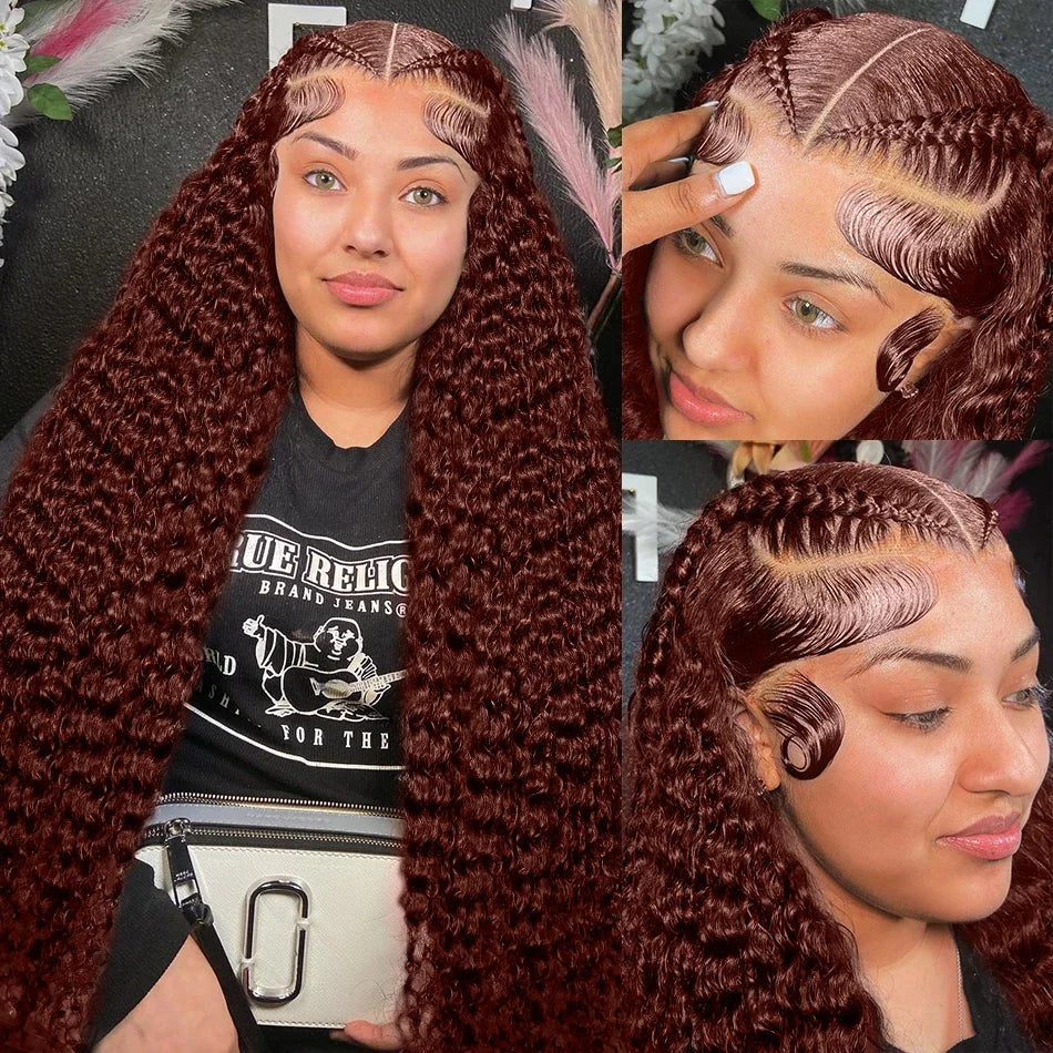 Brazilian 30 36 Inch Reddish Brown Deep Wave 13x6 HD Lace Frontal Wig 250% Loose Curly 13x4 Lace Front Human Hair Wigs For Women