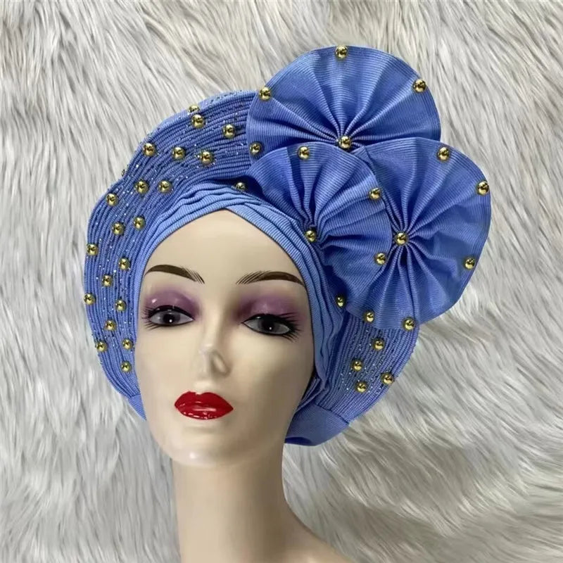 Nigerian gel headgear, with stone bead, already made auto, turban, afro aso ebi gel aso oke, wide brim headgear 7L111802