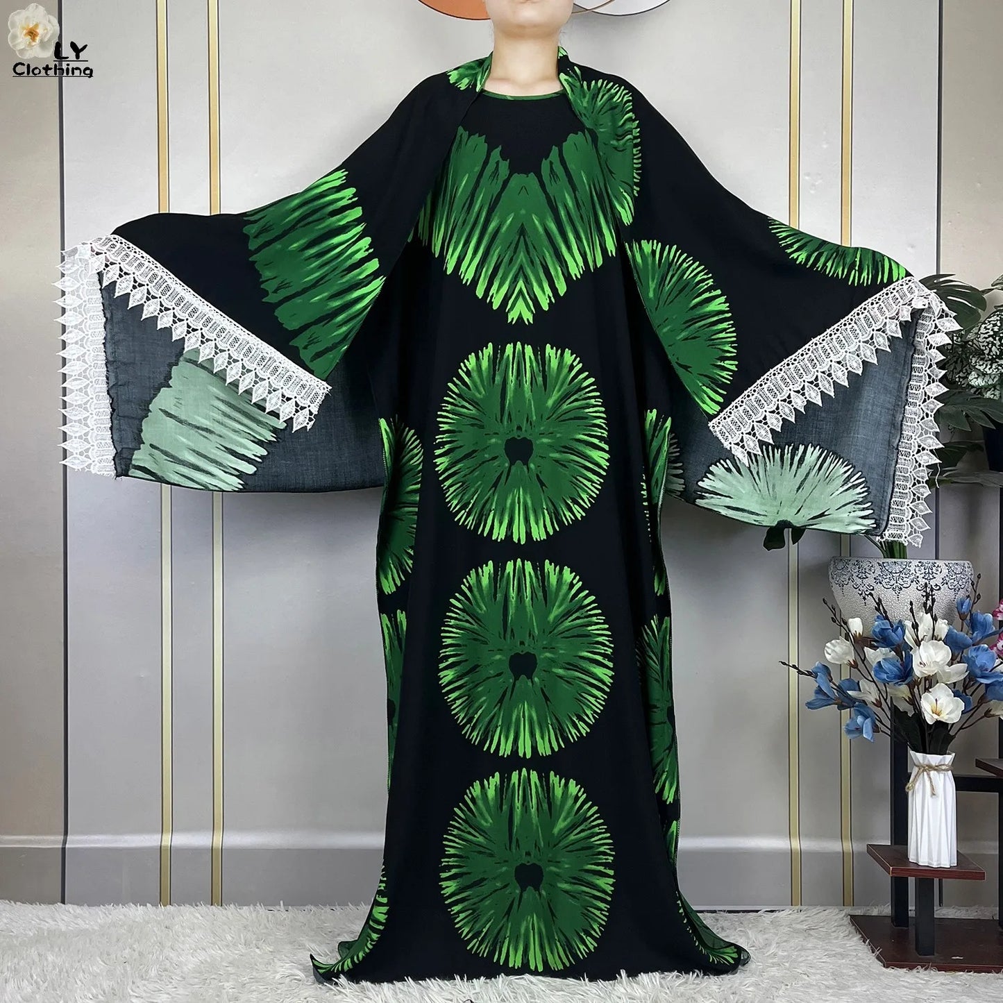 2023 New Muslim Fashion Summer Woman Short Sleeve Dresses With Big Scarf Loose Cotton Boubou Kaftan Islam African Abaya Clothing